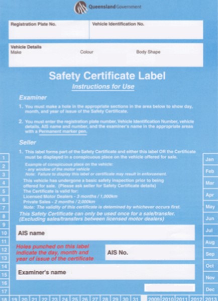Road worth Certificate front page
